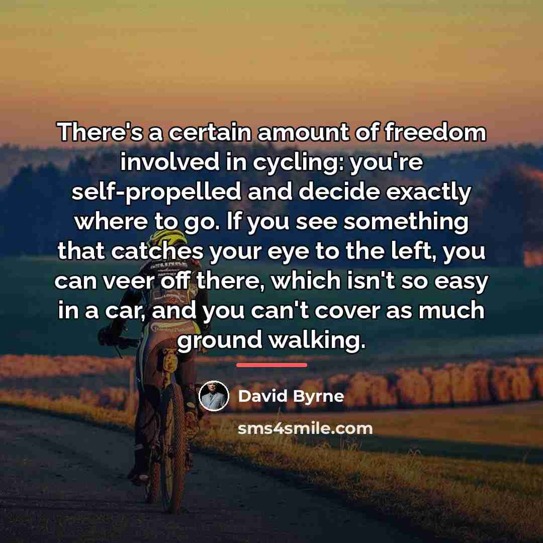 “There's a certain amount of freedom involved in cycling: you're…” quote by David Byrne
