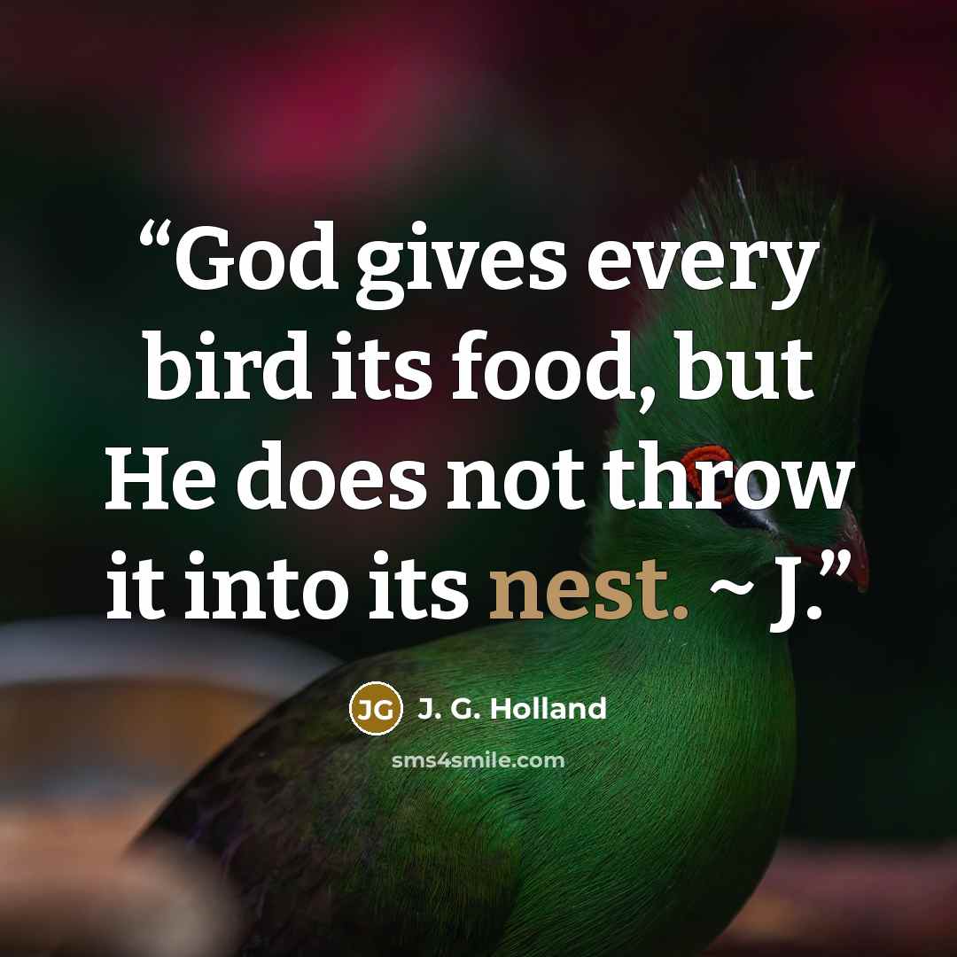 “God gives every bird its food, but He does not throw it into its nest. ~ J.” quote by J. G. Holland