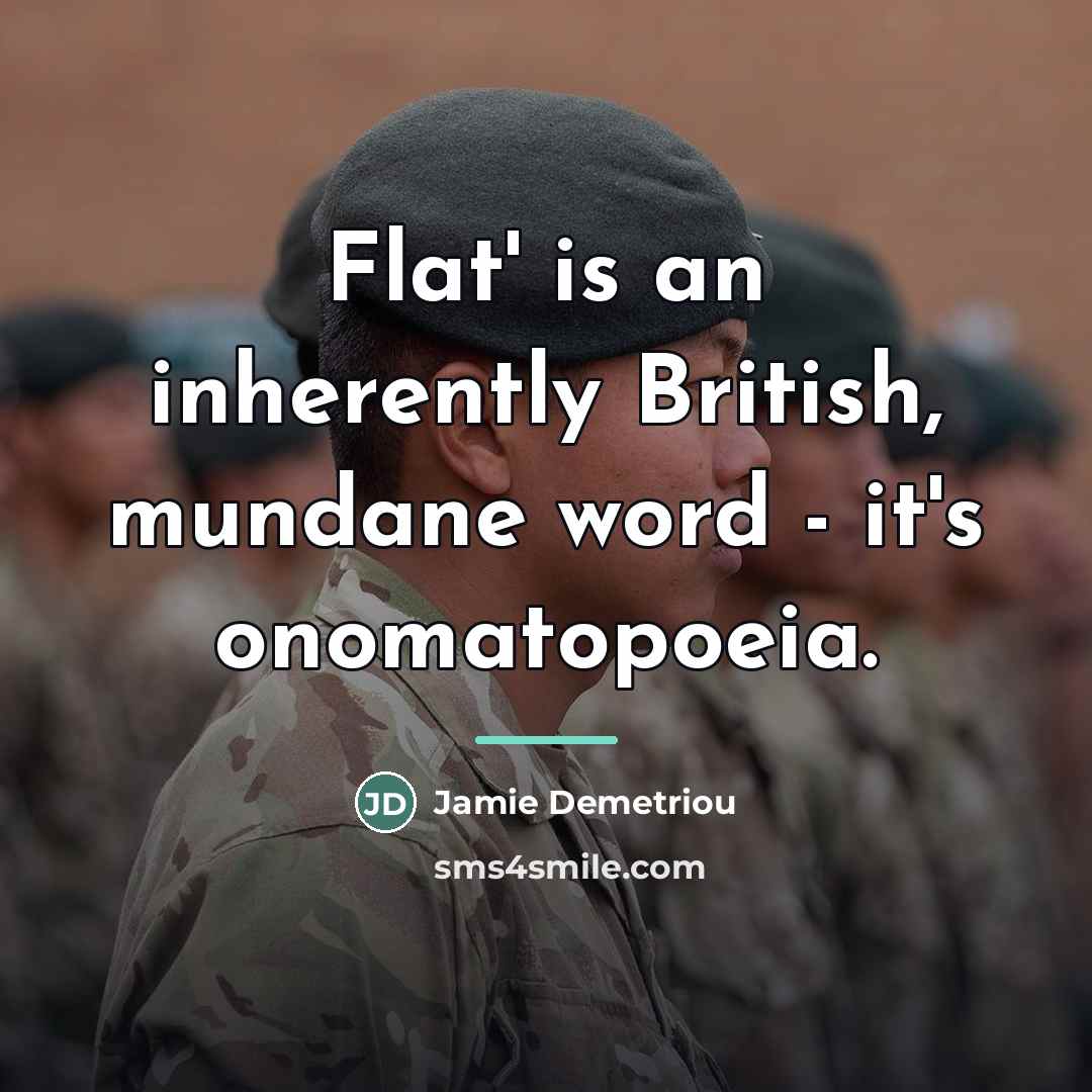 “Flat' is an inherently British, mundane word - it's onomatopoeia.…” quote by Jamie Demetriou