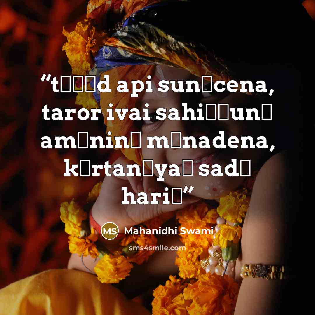 “tṛṇād api sunīcena, taror ivai sahiṣṇunā amāninā mānadena, kīrtanīyaḥ sadā hariḥ” quote by Mahanidhi Swami