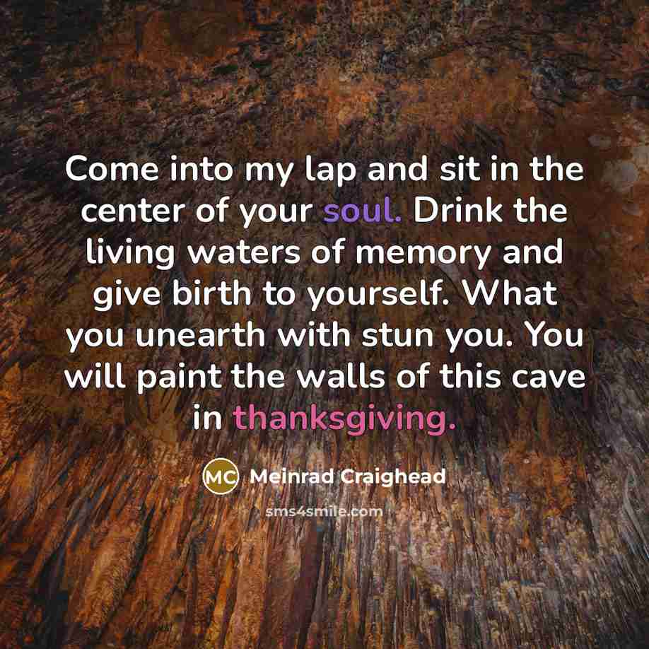 “Come into my lap and sit in the center of…” quote by Meinrad Craighead