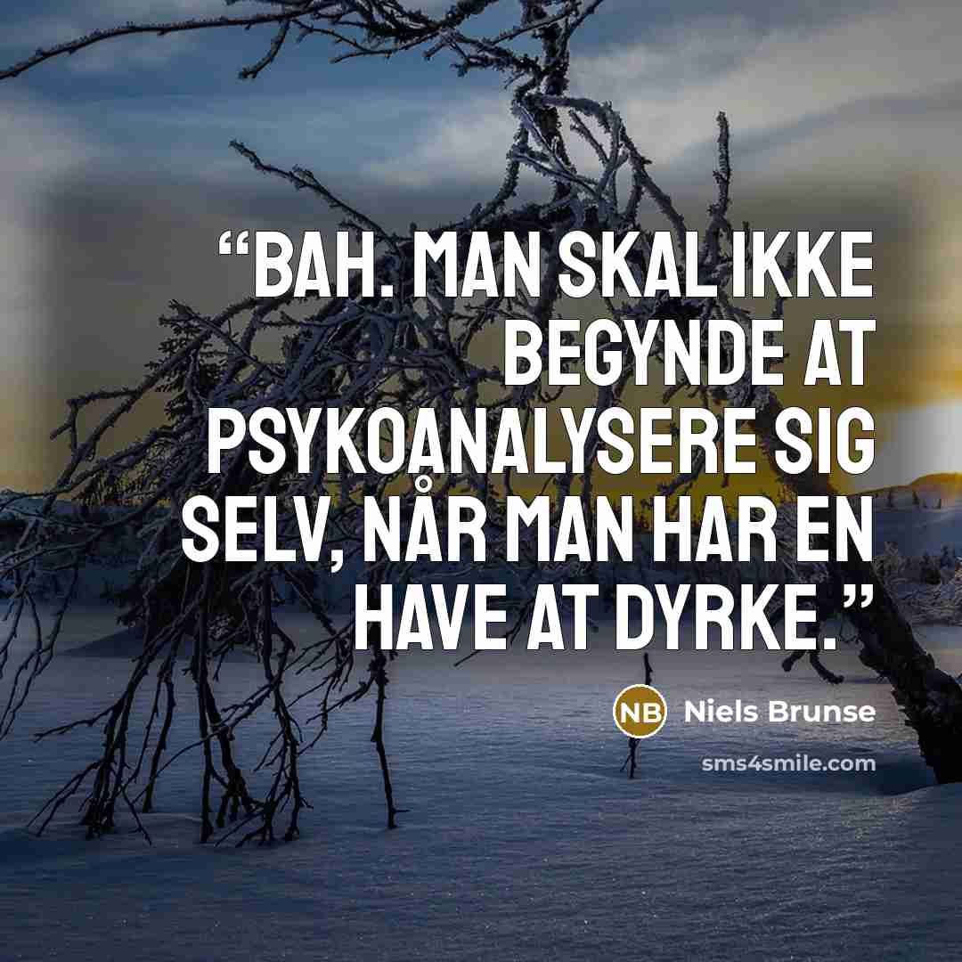 “Bah. Man skal ikke begynde at psykoanalysere sig selv, når man har en have at dyrke.” quote by Niels Brunse
