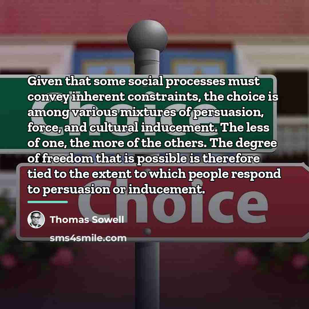 “Given that some social processes must convey inherent constraints, the…” quote by Thomas Sowell