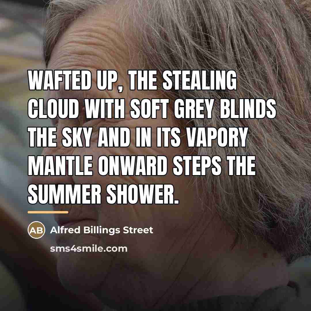 “Wafted up, The stealing cloud with soft grey blinds the…” quote by Alfred Billings Street