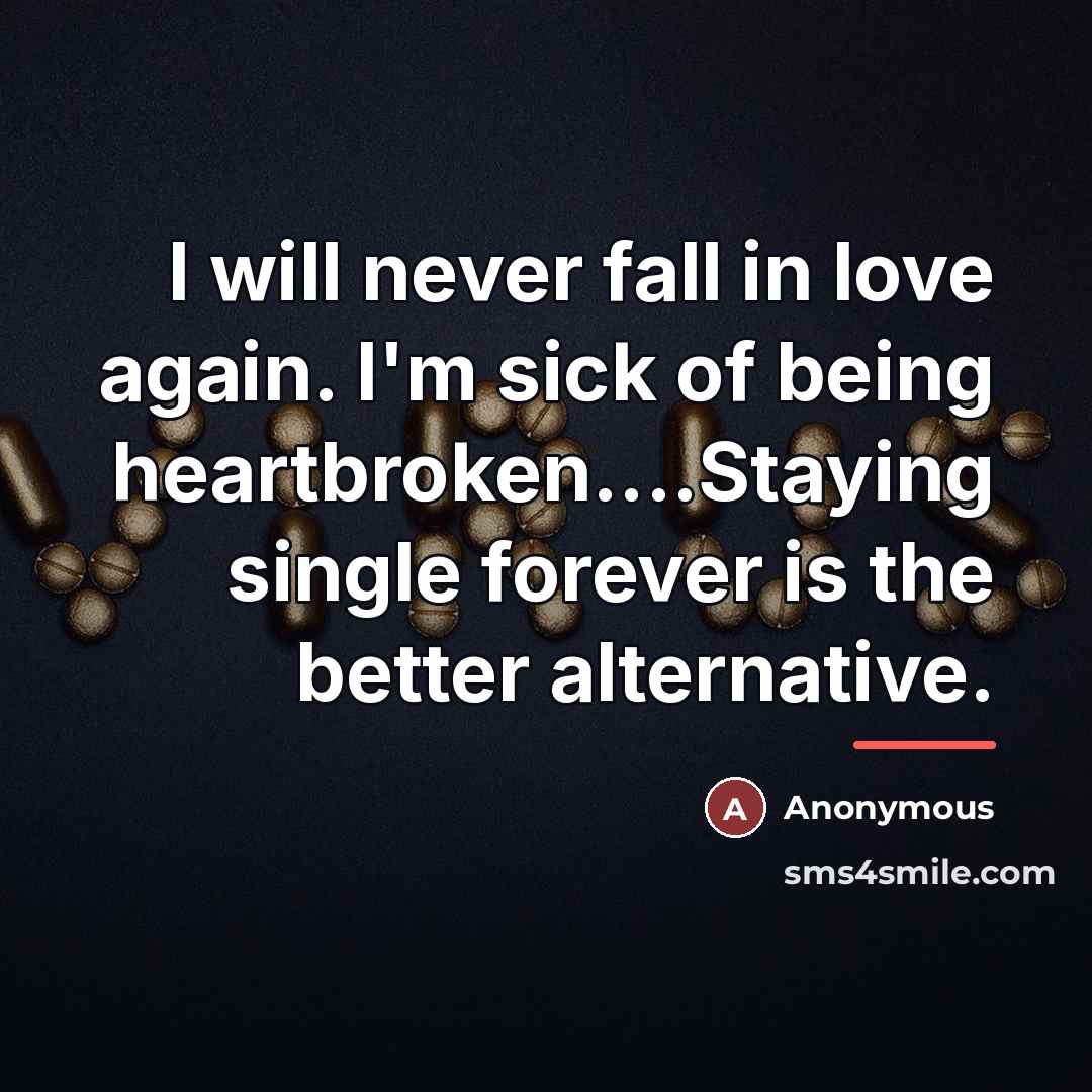 “I will never fall in love again. I'm sick of…” quote by Anonymous