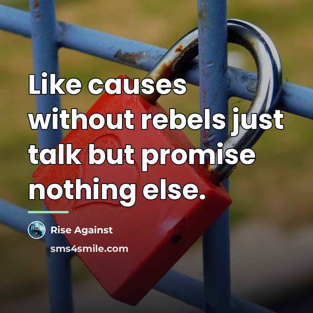 “Like causes without rebels just talk but promise nothing else.…” quote by Rise Against