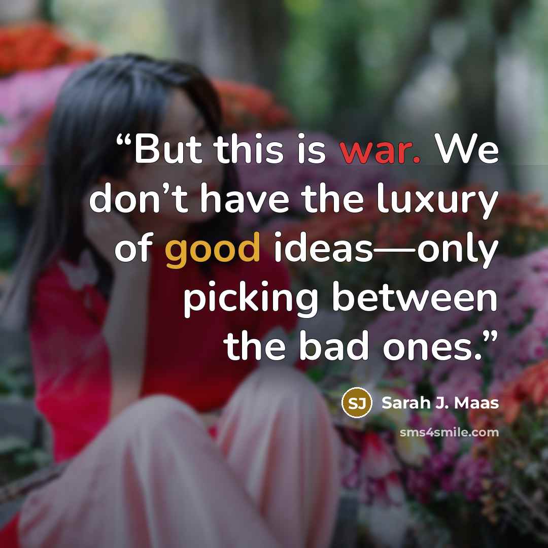 “But this is war. We don’t have the luxury of good ideas—only picking between the bad ones.” quote by Sarah J. Maas