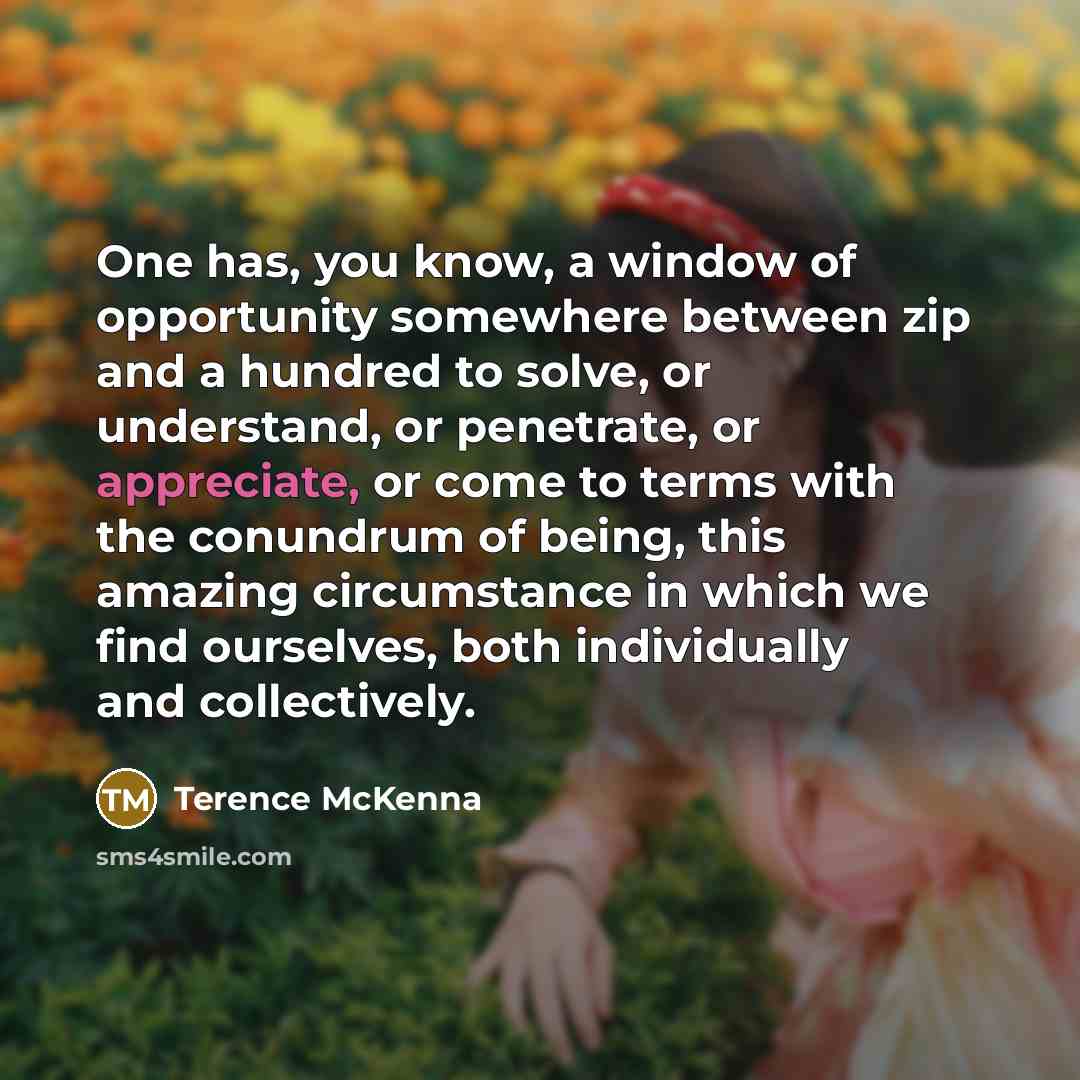 “One has, you know, a window of opportunity somewhere between…” quote by Terence McKenna