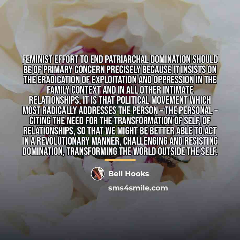 “Feminist effort to end patriarchal domination should be of primary…” quote by Bell Hooks
