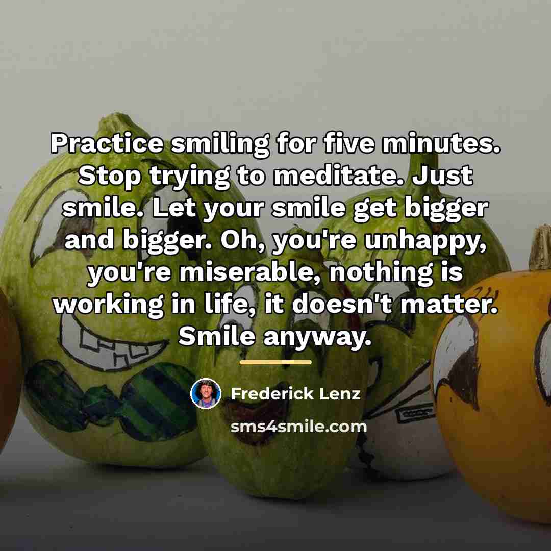 “Practice smiling for five minutes. Stop trying to meditate. Just…” quote by Frederick Lenz