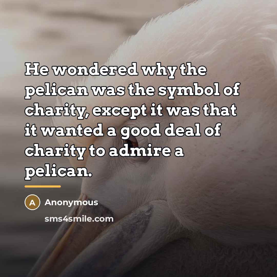 “He wondered why the pelican was the symbol of charity,…” quote by Anonymous
