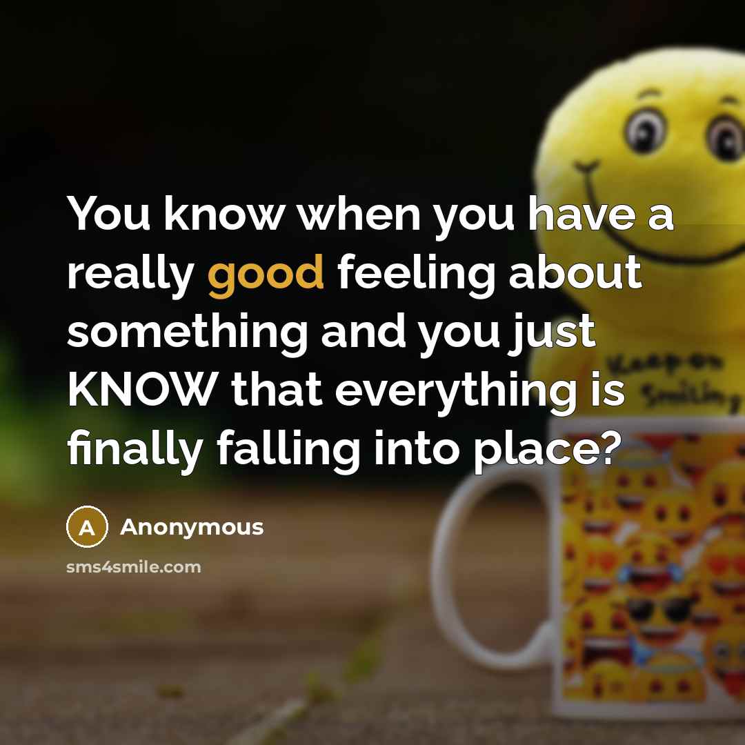 “You know when you have a really good feeling about something and you just KNOW that everything is finally falling into place?” quote by Anonymous