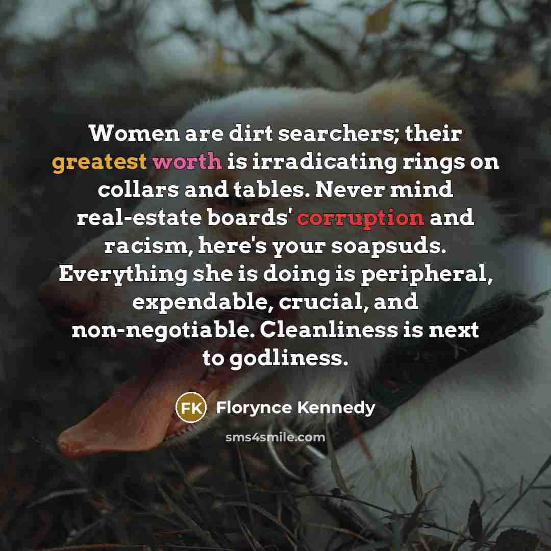 “Women are dirt searchers; their greatest worth is irradicating rings…” quote by Florynce Kennedy