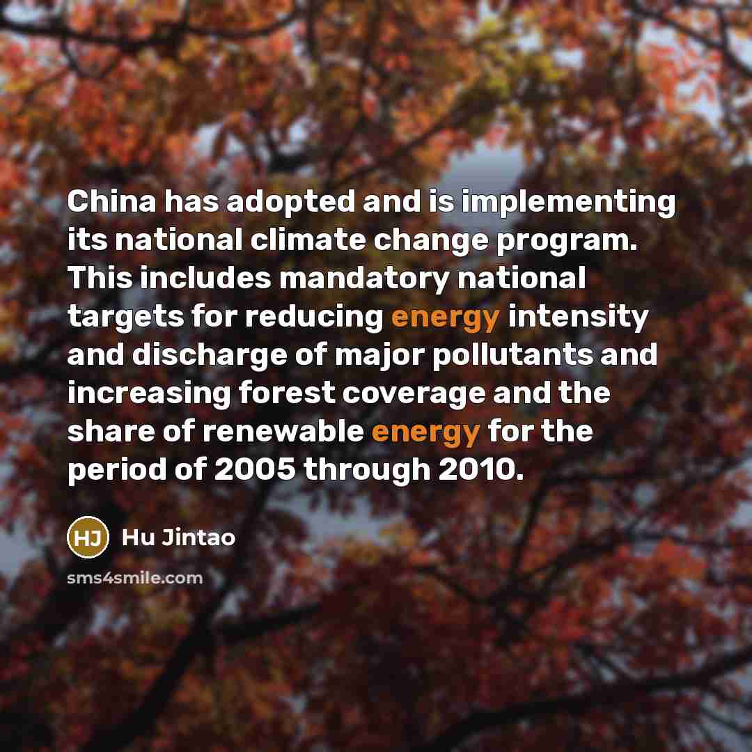 “China has adopted and is implementing its national climate change…” quote by Hu Jintao