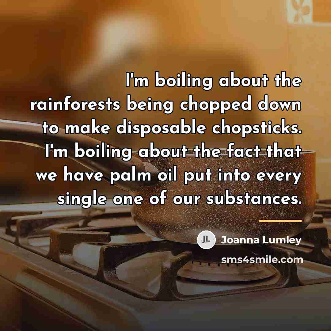 “I'm boiling about the rainforests being chopped down to make…” quote by Joanna Lumley