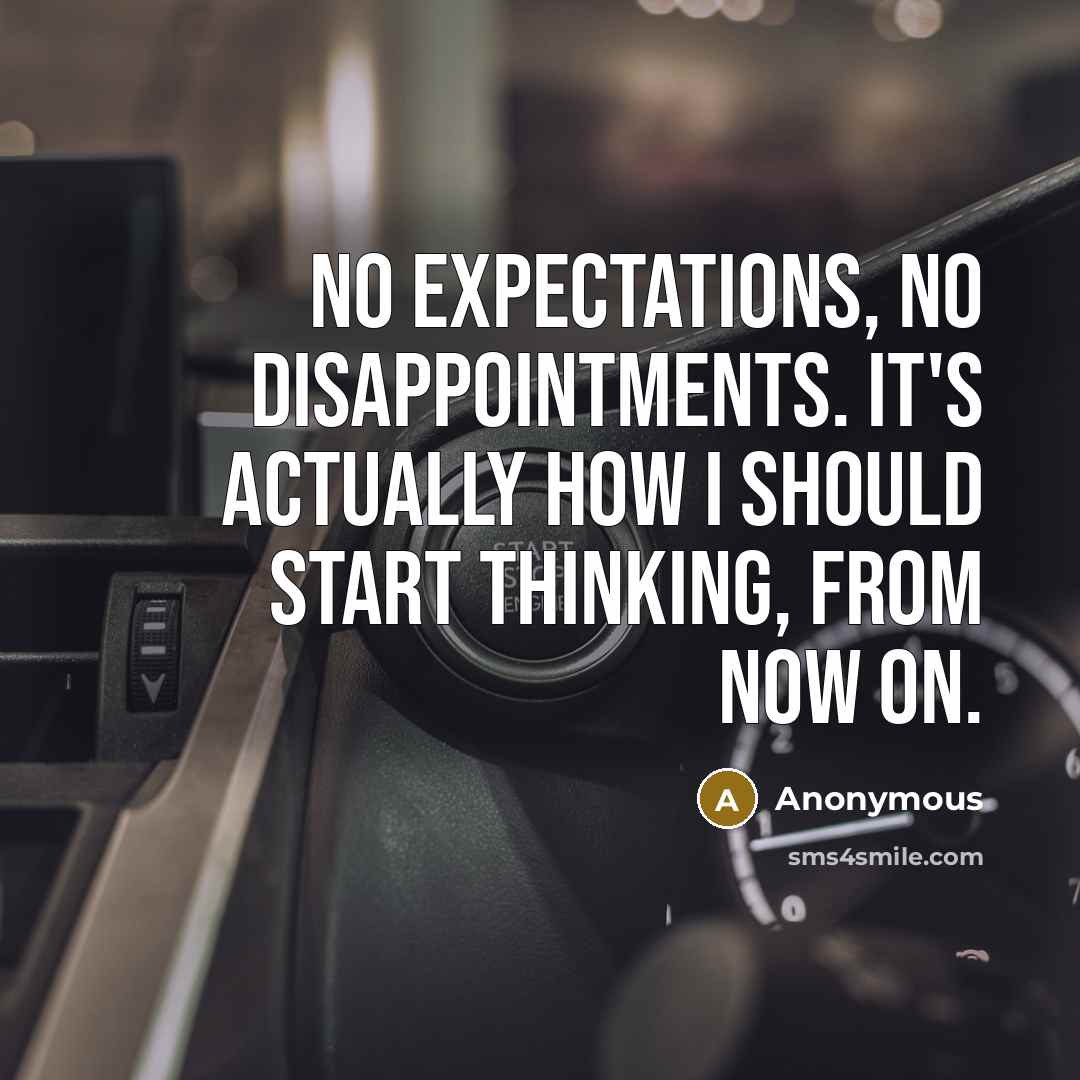 “No expectations, no disappointments. It's actually how I should start thinking, from now on.” quote by Anonymous