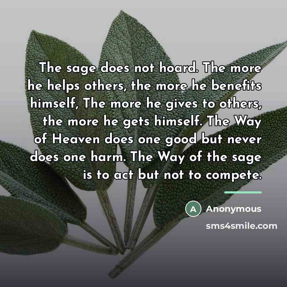 “The sage does not hoard. The more he helps others,…” quote by Anonymous