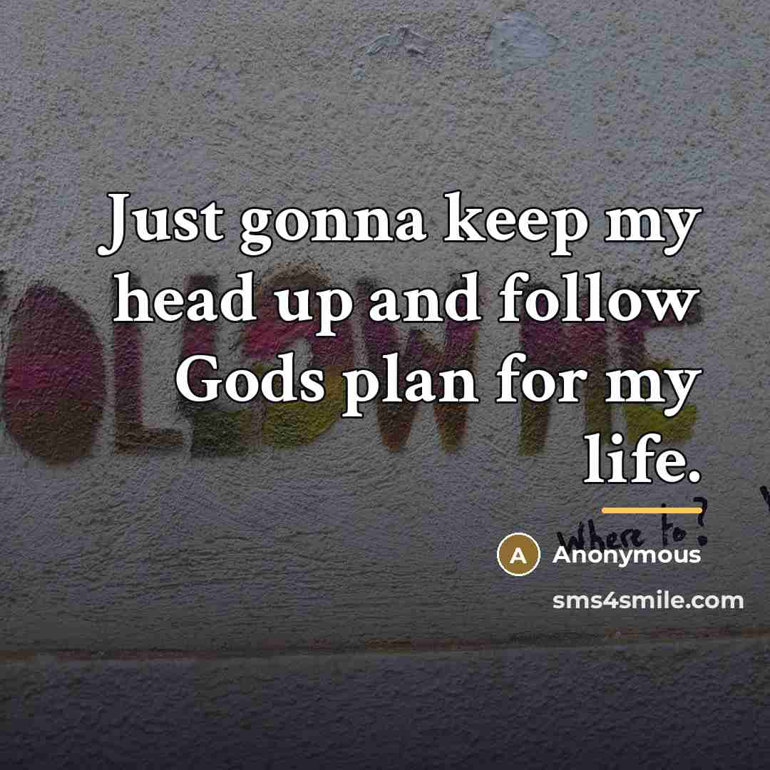 “Just gonna keep my head up and follow Gods plan…” quote by Anonymous