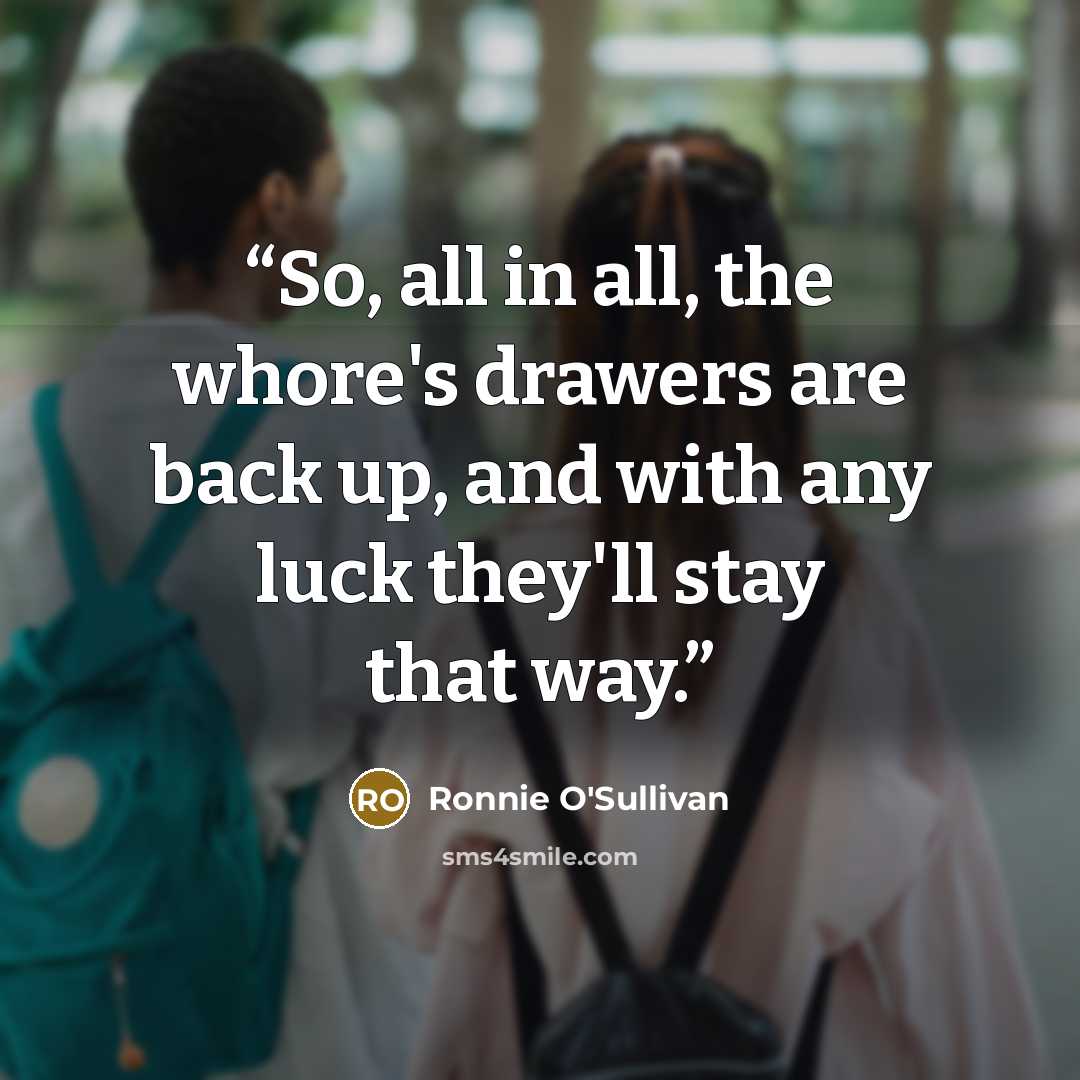 “So, all in all, the whore's drawers are back up, and with any luck they'll stay that way.” quote by Ronnie O'Sullivan