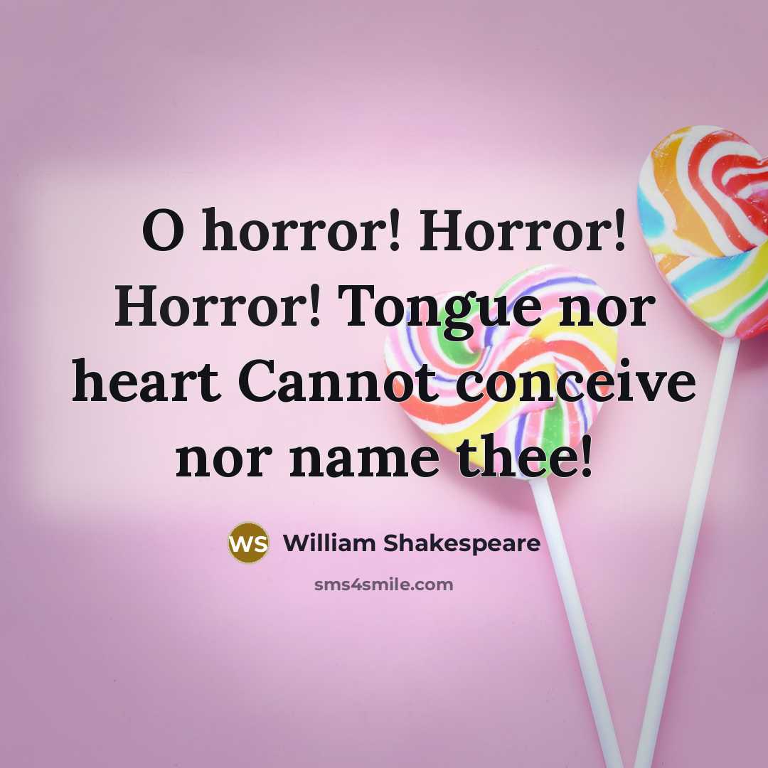 “O horror! Horror! Horror! Tongue nor heart Cannot conceive nor…” quote by William Shakespeare