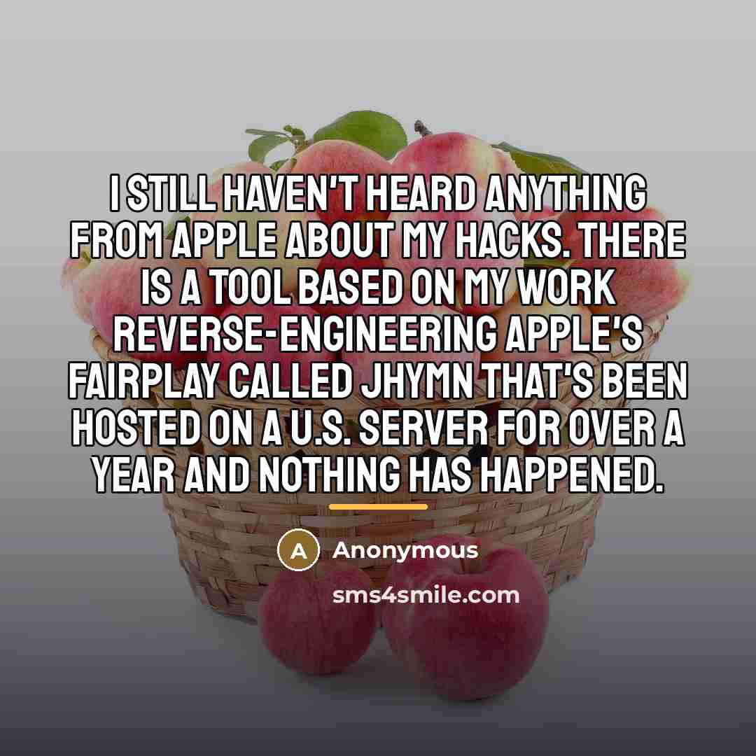 “I still haven't heard anything from Apple about my hacks.…” quote by Anonymous