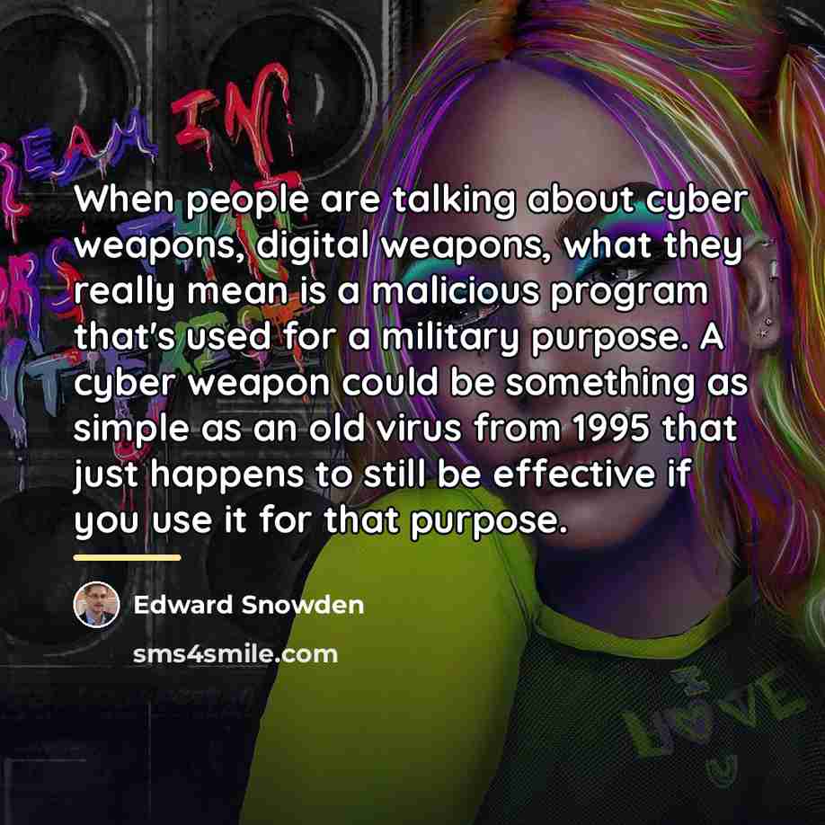 “When people are talking about cyber weapons, digital weapons, what…” quote by Edward Snowden