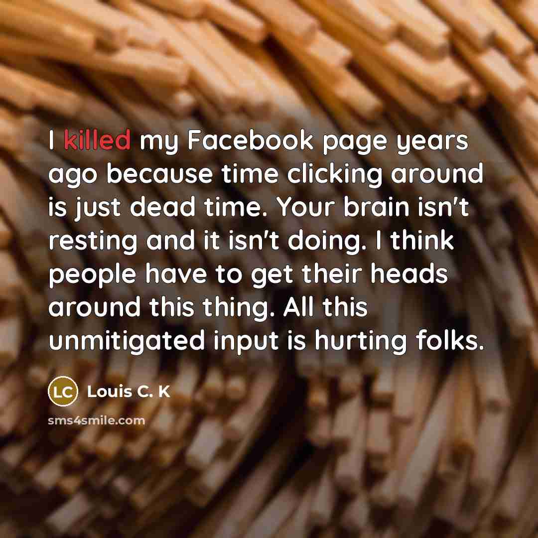“I killed my Facebook page years ago because time clicking…” quote by Louis C. K
