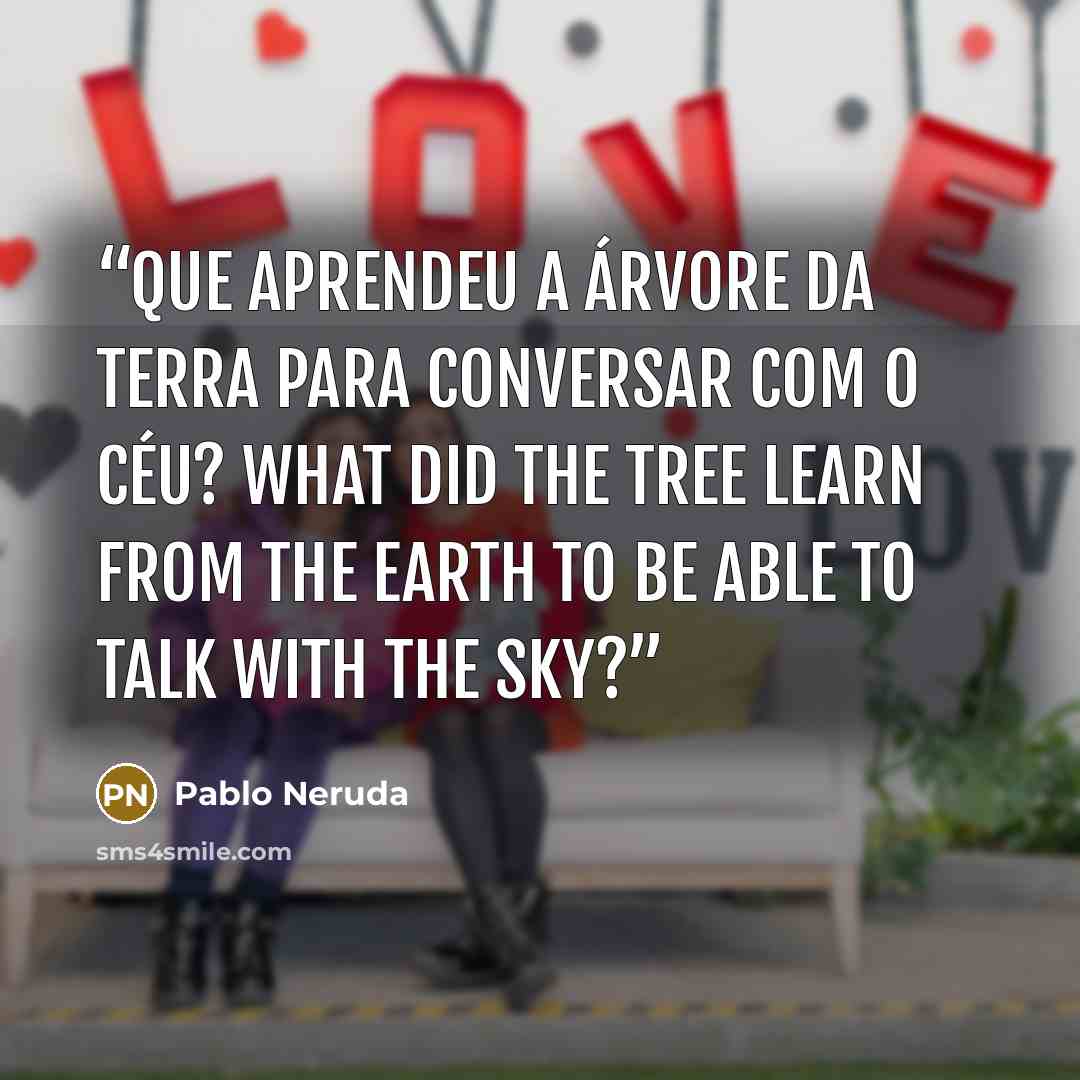 “Que aprendeu a árvore da terra para conversar com o céu? What did the tree learn from the earth to be able to talk with the sky?” quote by Pablo Neruda