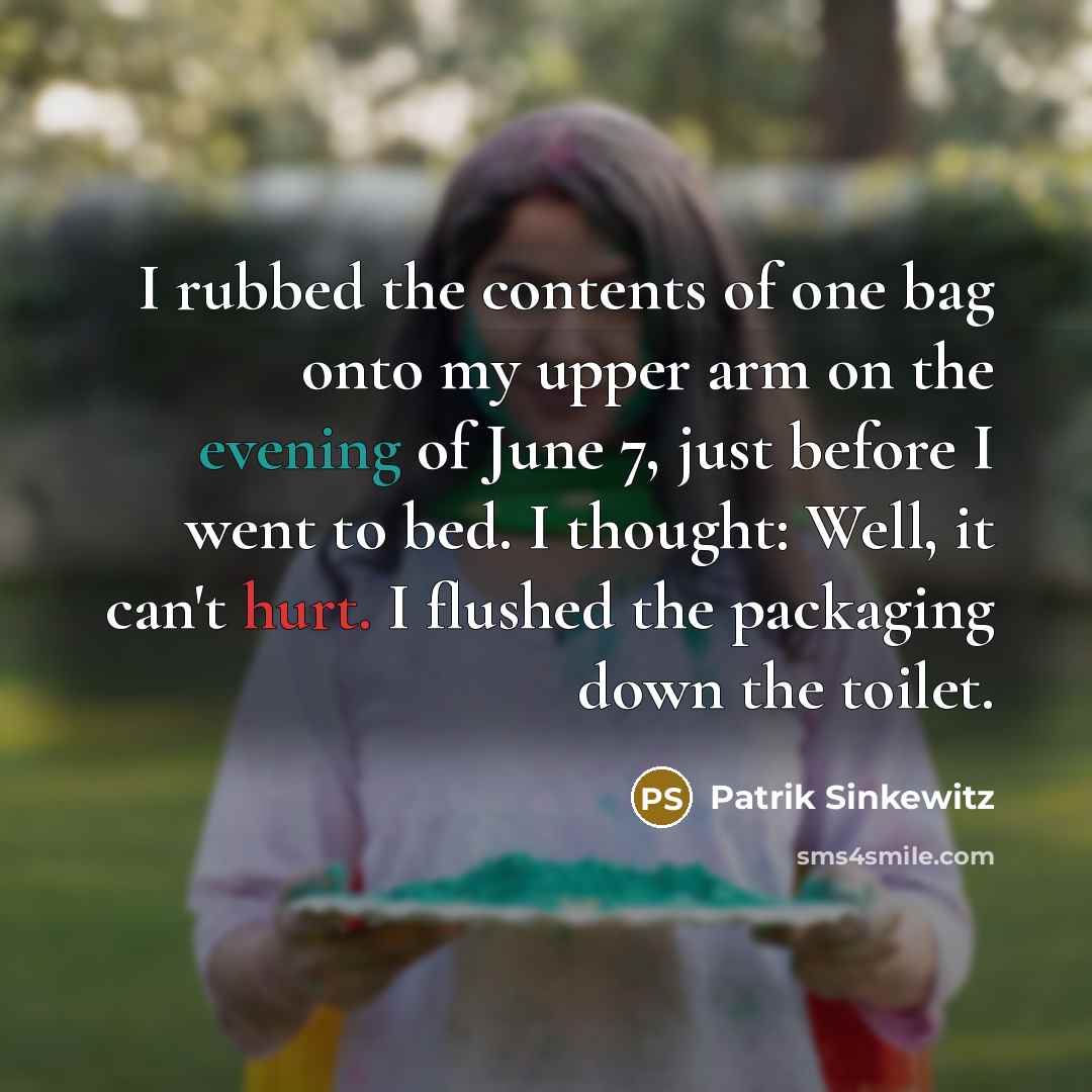 “I rubbed the contents of one bag onto my upper…” quote by Patrik Sinkewitz