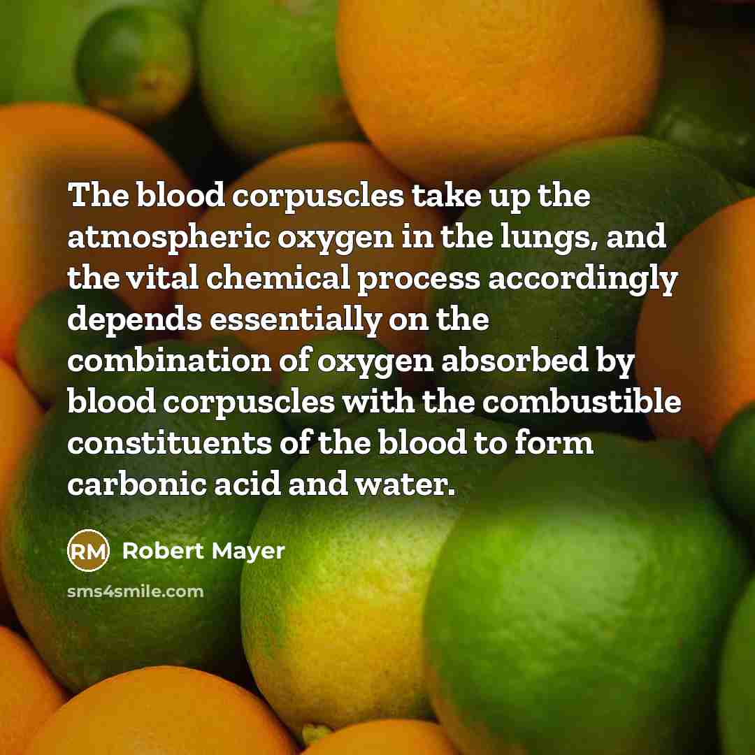 “The blood corpuscles take up the atmospheric oxygen in the…” quote by Robert Mayer