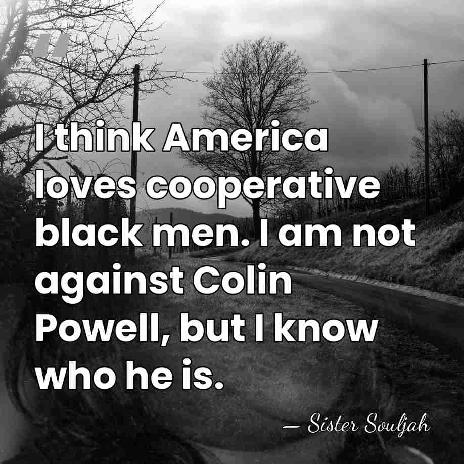 I think America loves cooperative black men. I am not against Colin&hellip; - Sister Souljah