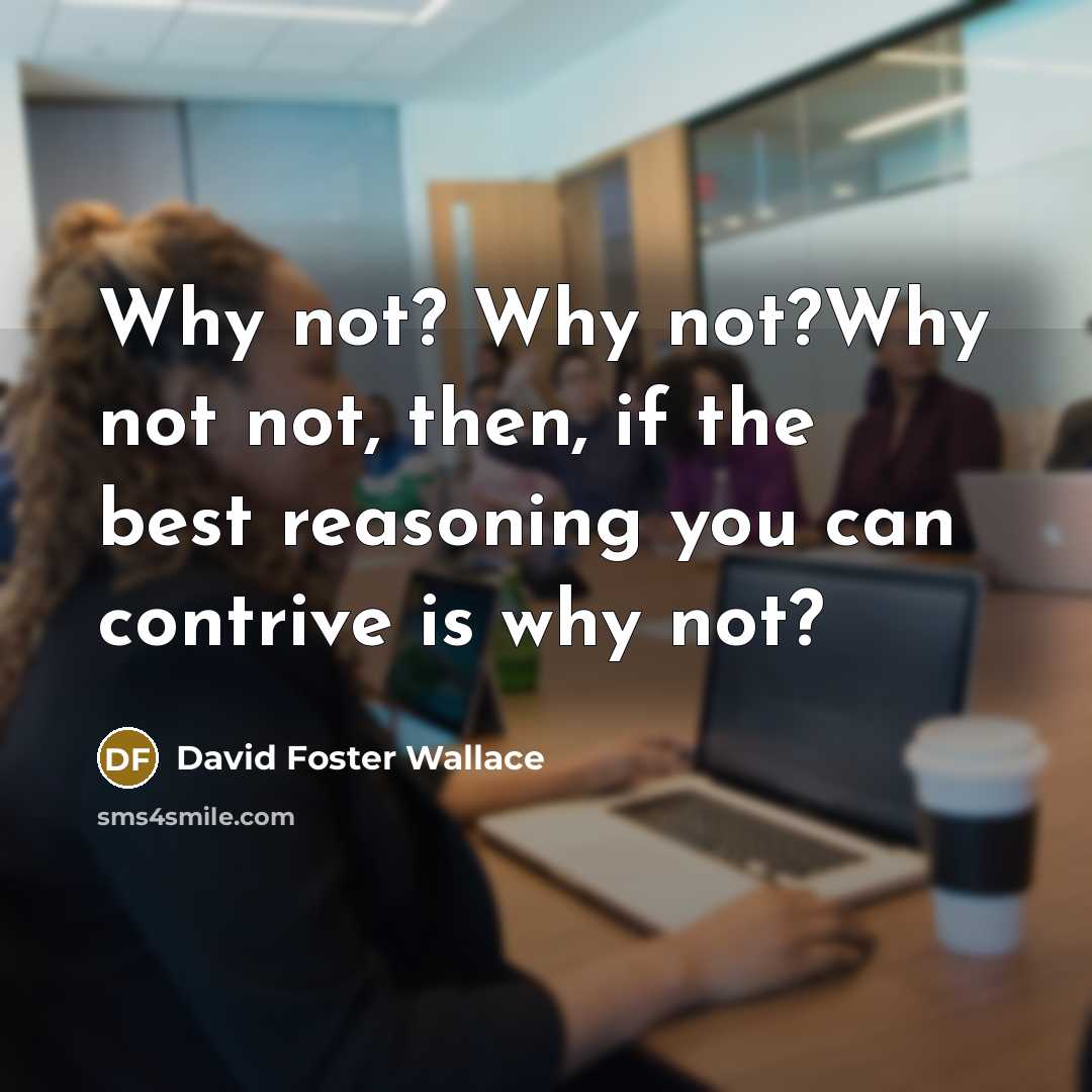 “Why not? Why not?Why not not, then, if the best reasoning you can contrive is why not?” quote by David Foster Wallace