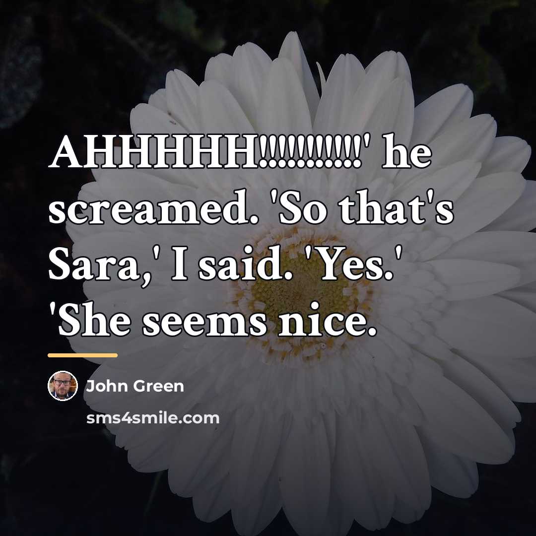 “AHHHHH!!!!!!!!!!!' he screamed. 'So that's Sara,' I said. 'Yes.' 'She…” quote by John Green