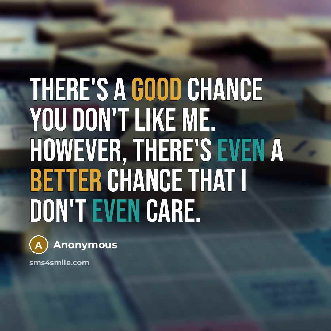 “There's a good chance you don't like me. However, there's even a better chance that I don't even care.” quote by Anonymous