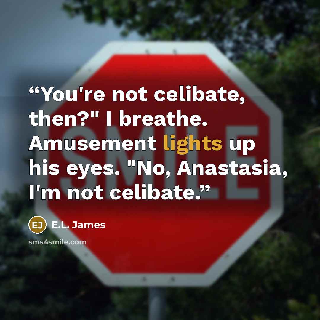“You're not celibate, then?" I breathe. Amusement lights up his eyes. "No, Anastasia, I'm not celibate.” quote by E.L. James