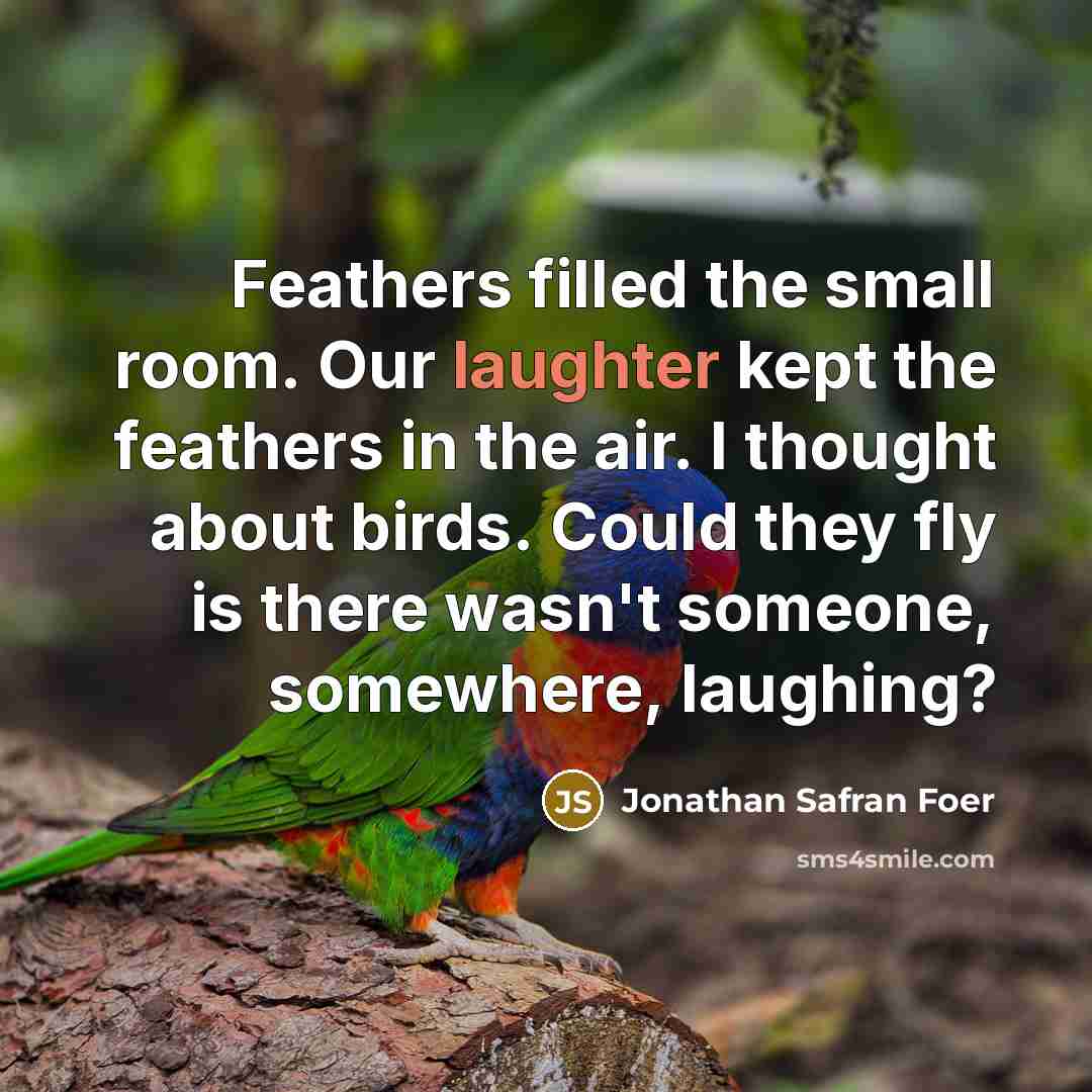 “Feathers filled the small room. Our laughter kept the feathers…” quote by Jonathan Safran Foer