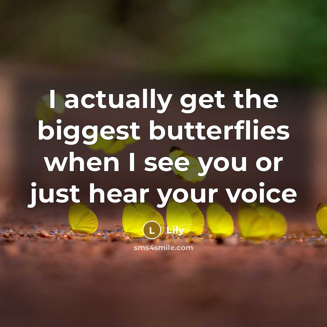 “I actually get the biggest butterflies when I see you or just hear your voice” quote by Lily