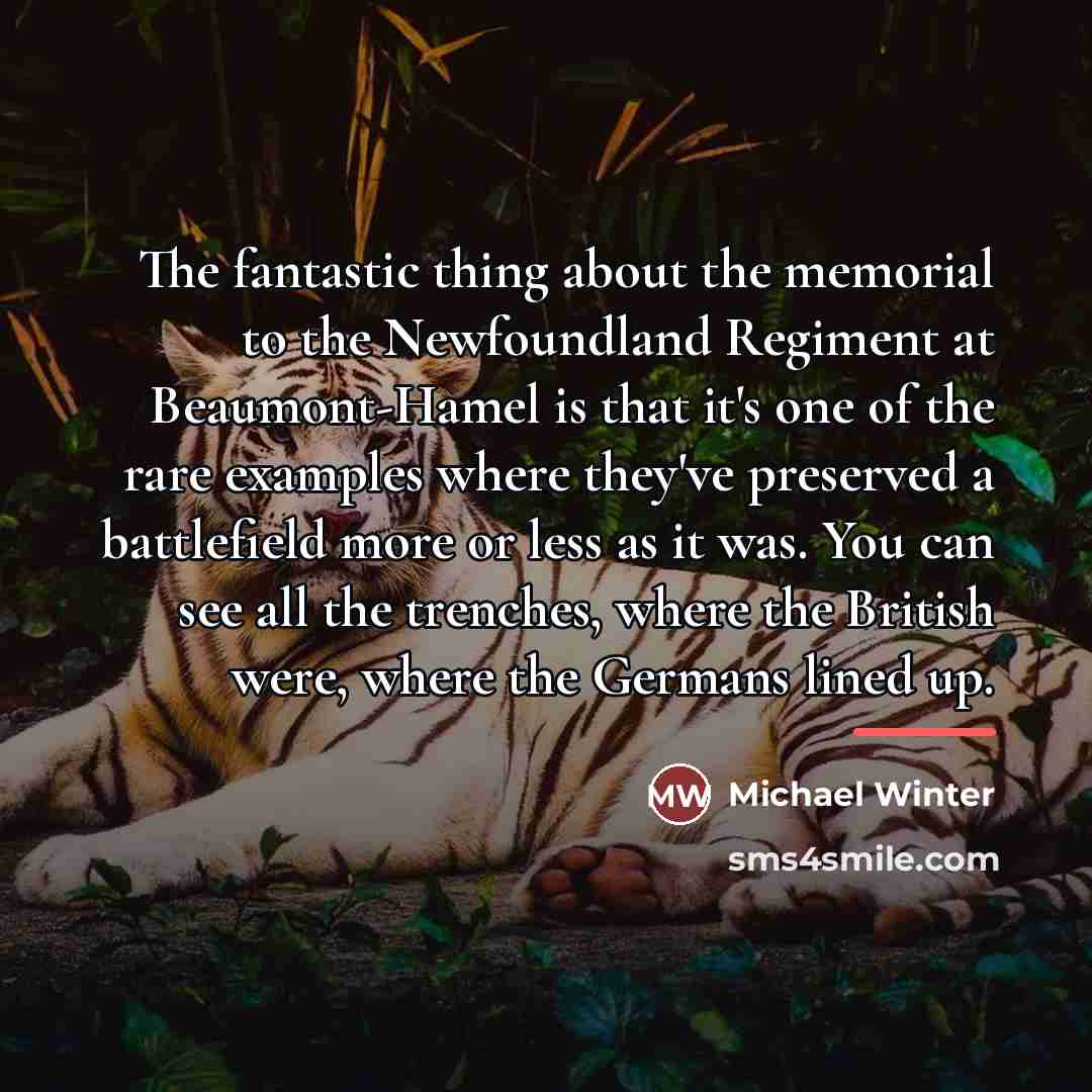 “The fantastic thing about the memorial to the Newfoundland Regiment…” quote by Michael Winter