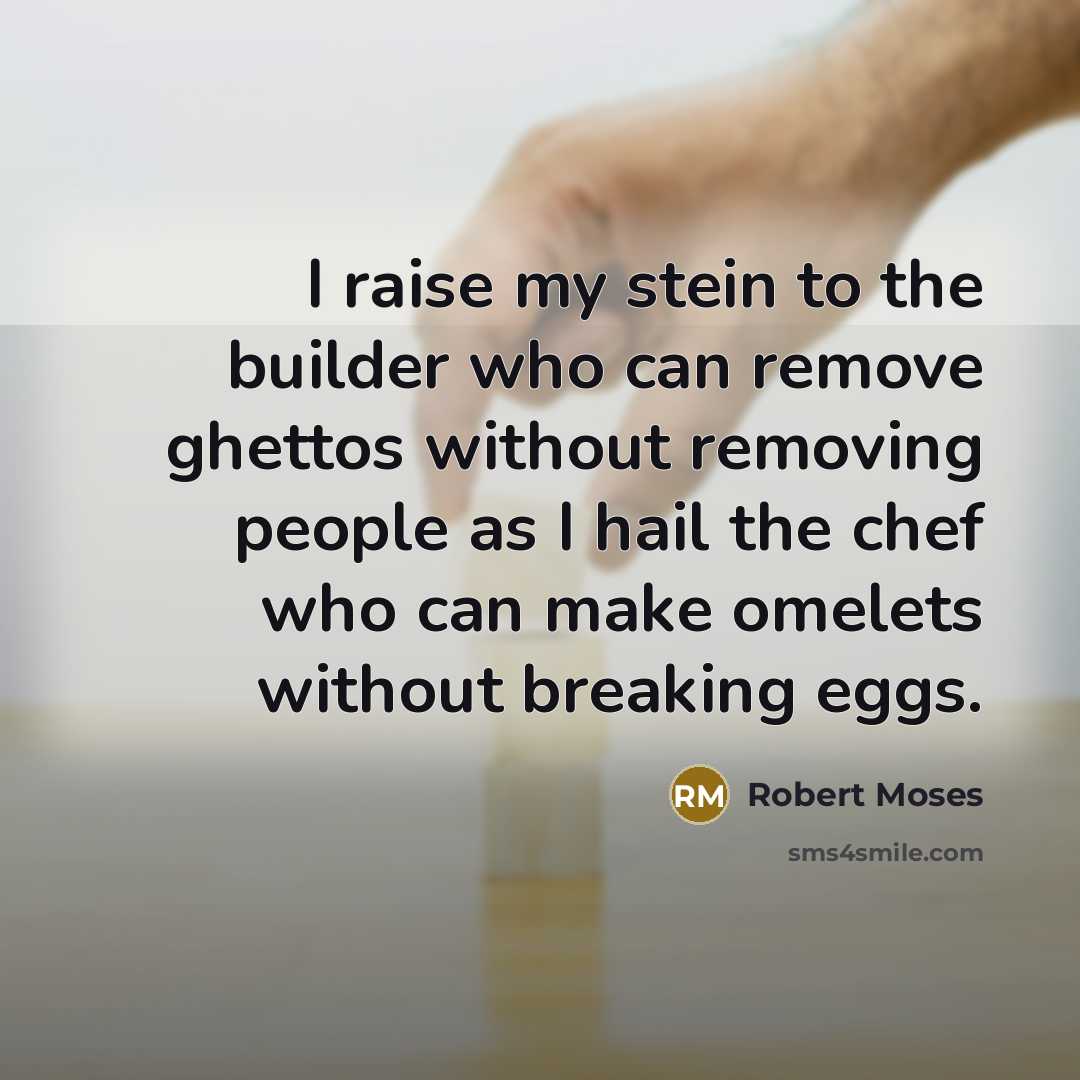 “I raise my stein to the builder who can remove…” quote by Robert Moses