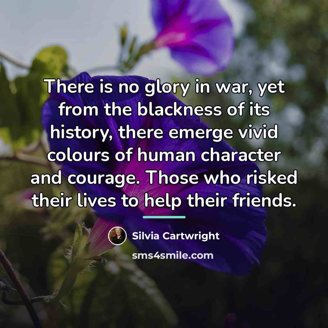 “There is no glory in war, yet from the blackness…” quote by Silvia Cartwright