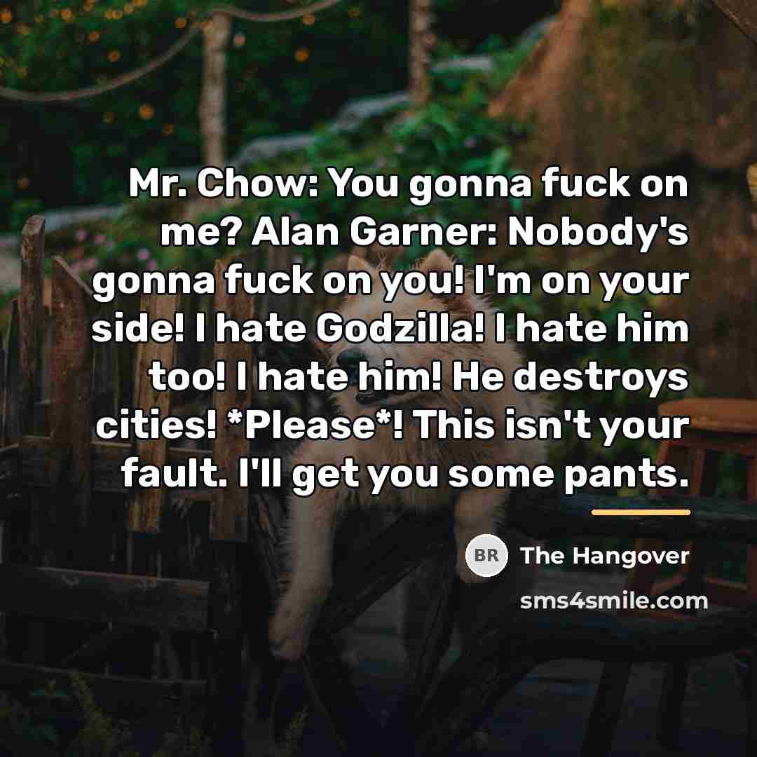 “Mr. Chow: You gonna fuck on me? Alan Garner: Nobody's…” quote by The Hangover