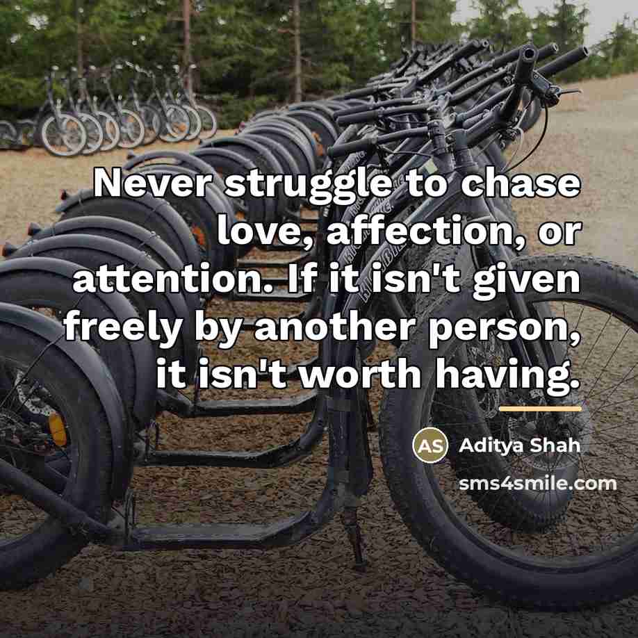 “Never struggle to chase love, affection, or attention. If it…” quote by Aditya Shah