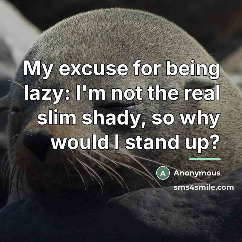 “My excuse for being lazy: I'm not the real slim…” quote by Anonymous