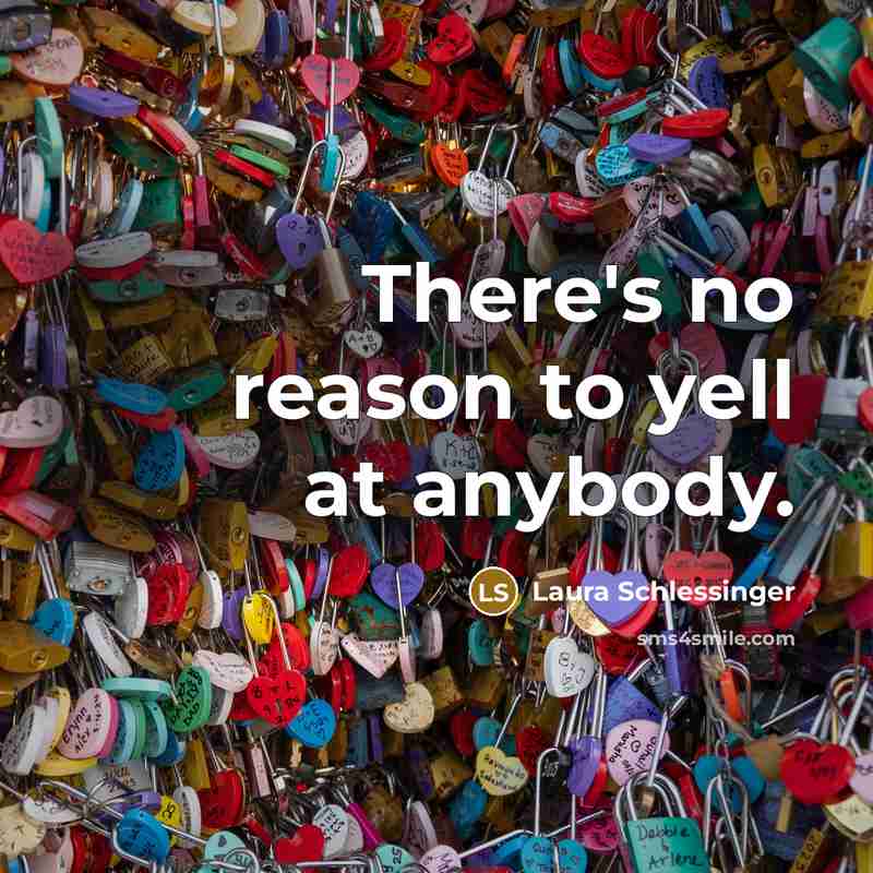 “There's no reason to yell at anybody.…” quote by Laura Schlessinger