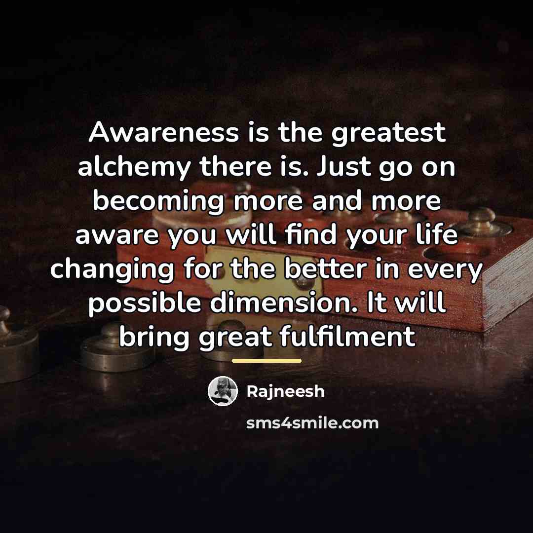 “Awareness is the greatest alchemy there is. Just go on…” quote by Rajneesh