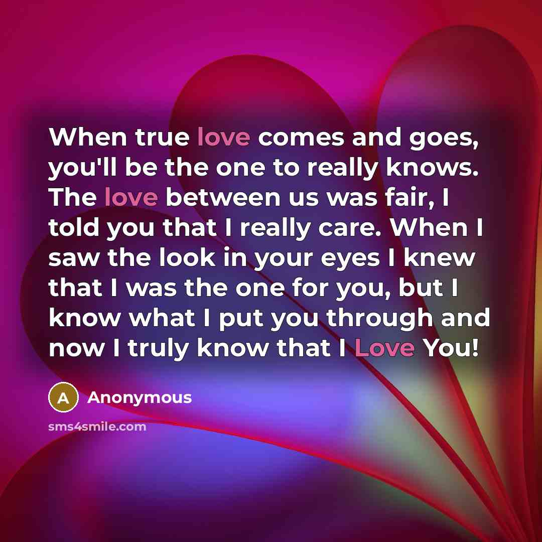 “When true love comes and goes, you'll be the one…” quote by Anonymous