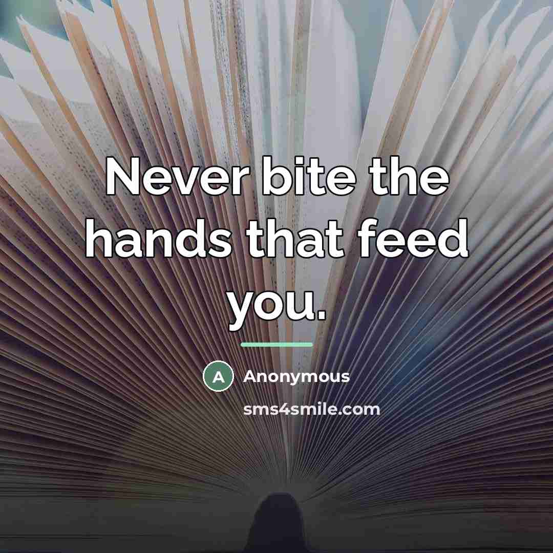 “Never bite the hands that feed you.…” quote by Anonymous