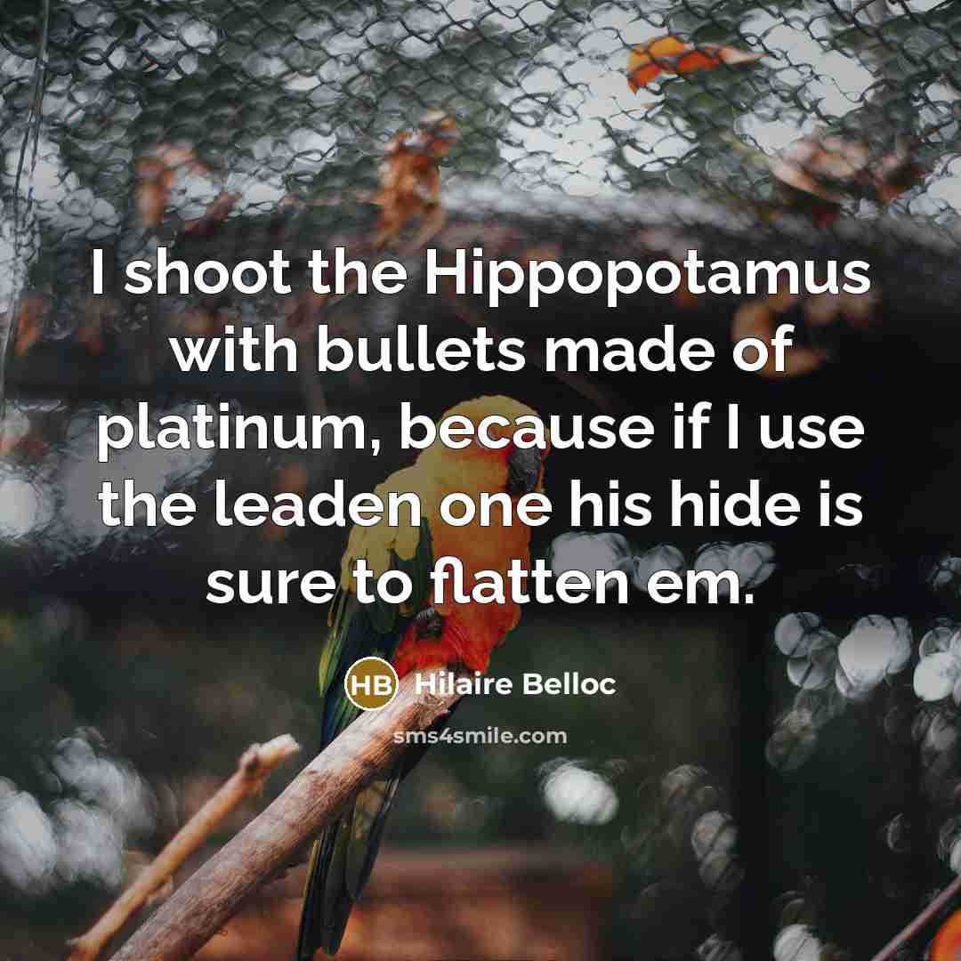 “I shoot the Hippopotamus with bullets made of platinum, because…” quote by Hilaire Belloc