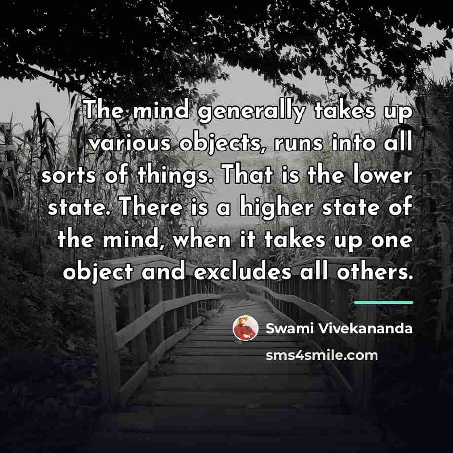 “The mind generally takes up various objects, runs into all…” quote by Swami Vivekananda