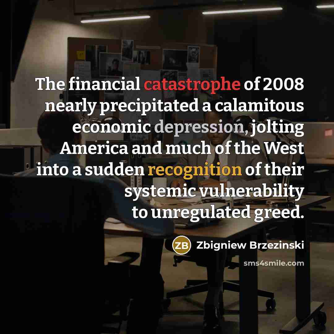 “The financial catastrophe of 2008 nearly precipitated a calamitous economic…” quote by Zbigniew Brzezinski